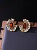 Pendientes Florales Vintage Estilo Chino Nuevo Retro Pendientes Tridimensionales Versátiles con Artesanía Pesada Cristales de Colores