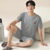 Pijama Masculina de Verão de Algodão Puro, Shorts de Manga Curta, Algodão com Lycra Antibacteriano Fino de Verão Casual de Alta Qualidade para Vestir em Casa