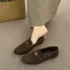 Zapatos Planos de Ante Cuadrados Retro para Mujer 2026 Otoño Nuevo Estilo sin Cordones Cómodos Suela Suave de Corte Medio Zapatos Individuales