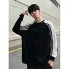 Sudadera sin capucha de bloques de color a rayas para hombre estilo americano, camiseta base de peso pesado para otoño, camiseta de manga larga de corte limpio
