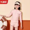 Roupa de Banho Infantil Meninas 2025 Novo Manga Longa Calças Divididas Alunos do Ensino Fundamental Meninas Roupa de Banho para Fontes Termais
