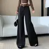 Calça casual de lã estilo americano cintura média-alta perna larga feminina cinto outono e inverno novo solta perna reta emagrecedor conjunto calça de chão