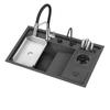 Red social de Guangdong lavabo oculto cocina acero inoxidable un solo seno grifo plegable lavaplatos de fregadero nano taza negra