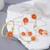 Explosiones pequeño traje de joyería de margarita para mujer dulce moda anillo de flor naranja pulsera collar pendientes de pasador de plata pendientes pendientes