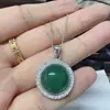 Colar de Cabacinha de Jade Natural Inlaid em Prata S925 Presente para Namorada, Corrente de Clavícula Versátil de Luxo Leve, Pingente de Anel Duplo Estilo Chinês