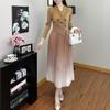 Vestido de Trabajo para Mujer, para Viajes de Primavera y Otoño, de Manga Larga, Degradado Elegante, a la Moda, de Gama Alta, Versátil, Vestido Miyake