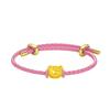 Pulseira Urso Morango Estilo Fofo Vibrante Pingente de Urso Banhado a Ouro Latão Corda de Couro Vermelho Pulseira Ajustável Joia