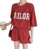 Traje de Algodón Verano 6535 al por Mayor para Estudiantes Femeninas Tallas Grandes Casual Estilo Deportivo Reductor de Edad Conjunto de Dos Piezas Estampado Manga Corta Foto Real