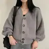 Cárdigan suéter casual de punto con cuello en V holgado estilo coreano para mujer, cárdigan de punto corto estilo suave para primavera y otoño, top adelgazante