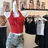 Camisola blanca de encaje con cuello colgante para mujer, con almohadilla para el pecho, para primavera y verano, nueva, sexy, sin espalda, para chica.