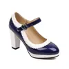 2026 Novo Modelo Sapatos Brogue Femininos de Couro Patente Color Block Salto Alto Plataforma em Cores Doces, Sapatos Femininos Tamanho Grande