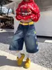 Calça Camuflada Vintage Lavada Versátil para Homens e Mulheres, Jeans Tendência Estilo Streetwear Americano Soltinho de Nicho Estrela