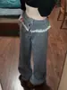 Pantalones de pierna ancha de encaje patchwork a cuadros retro azules extralargos de 180 cm para mujeres altas, pantalones rectos fluidos de verano 2026