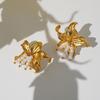 Dazan Joyería de Moda al por Mayor Ins Europeos y Americanos Transfronterizos Acero de Titanio Chapado en Oro de 18K Flor de Perla Pendientes Dulces Estilo Coreano