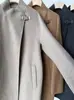 Casaco Longo - Gola alta, cinto de couro genuíno, casaco de cashmere com gola alta e abotoamento diagonal, casaco de cashmere de comprimento médio com cinto