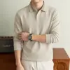 Camisa polo de manga larga para hombre, nuevo estilo otoño e invierno, con bloques de color, mezcla de lana, camiseta con cuello, al por mayor en stock