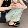 Novo Estilo Francês Estilo Gentil Uma Tira Bico Fechado Boca Rasa Prata Mary Jane Sapatos Femininos com Aumento Oculto de Altura e Solado Grosso