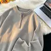 Camiseta Henley masculina de meia-gola com zíper, novo estilo de outono, casual, corte solto, manga longa, adequada como camada interna ou base, moletom moderno
