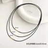 Collar Negro de Cuero Trenzado con Colgante Dorado para Mujer, Cordón de Cuero Pequeño con Colgante de Cadena para Hombre, Accesorios de Collar de Cordón de Cuero Encerado