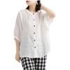 Nueva Camisa de Verano 2026 de Algodón y Lino para Mujer con Mangas de Linterna, Top Artístico Vintage, Camisa Holgada de Manga Media para Mujer Tallas Grandes