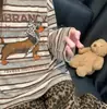 Pijama de manga comprida com estampa de filhotes estilo Melard para mulheres, conjunto de roupa de casa com calça estampada de leopardo para outono e inverno, pode ser usado para sair para caminhar