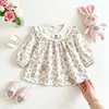 Vestido com gola de boneca para meninas estilo coreano outono bebê floral vestido de princesa vestido de primeiro aniversário macacão de bebê moderno