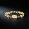 Pulseira Pixiu de Ametista Natural com Contas de Tamanho Misto Cristal Amarelo Pixiu com Contas Tendência Temperamento Estilo de Fábrica em Estoque