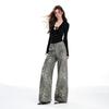 Jeans Anchos de Leopardo Lavado Estilo Retro Americano Color Naranja Infantil para Mujer, Tiro Bajo, Adelgazantes, Modernos, Versátiles, Pantalones de Longitud Completa