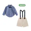 Conjunto de cárdigan a cuadros de manga larga para moda de otoño infantil, Ropa formal de paje para niños con peto, Conjunto de dos piezas de camisa para niños