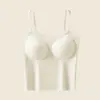 Camisola Feminina com Textura de Ondas d'Água, Estilo Verão Fino com Bojo Embutido, Sem Costura, Brilho Delicado, Alças Duplas nos Ombros, Lingerie com Lindo Design nas Costas