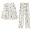 Pijama de dibujos animados estilo japonés para mujer, primavera y otoño, conjunto fino de ropa de casa de manga larga y pantalón largo de algodón nube holgado, se puede usar para salir