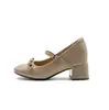Sapatos Mary Jane Nude com Laço e Tiras, Couro Patente Macio, Sapatilhas Baixas Redondas Estilo Francês, Aumento de Altura de 8CM