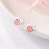 Pendientes de gato de cristal de fresa con diseño de gatito rosa, pequeños y frescos, chapados en plata s925, para mujer