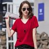Dropshipping Nueva Camiseta de Verano de Manga Corta para Mujer Suelta Algodón Cuello V Talla Grande Color Puro Top Morado Suministro Transfronterizo