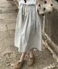 Pantalones Falda Rayados de Pierna Ancha de Algodón Lino Suelto de Alta Gama Estilo Francés para Mujer, Estilo Relajado, Cintura Alta, Pantalones Acortados de Corte A Adelgazantes