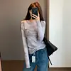 Estampa tie-dye com tinta lavada 3D, textura de sarja de alta torção, elástica, corte justo, gola redonda, camiseta básica de manga longa S0917M