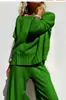 25 Moda Nova de Primavera Estilo Preguiçoso Conjunto de Calça Wide-Leg Tricotada Suéter Pulôver Casual Feminino Calça Longa Elegante Conjunto de Duas Peças