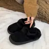 Zapatillas Cómodas Cálidas de Suela Gruesa Para Usar al Aire Libre Meses de Invierno Zapatos Postparto Tacón Cerrado Algodón Nuevo Color Sólido Felpa para el Hogar Mujer No