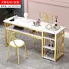 Mesa de manicure moderna, mesa de manicure dupla econômica, mesa de maquiagem, conjunto de mesa e cadeira para salão de manicure de luxo leve estilo japonês, estação de manicure