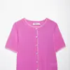 Jaqueta de Tricô Cruzada para Mulheres 2026 Moda Europeia e Americana Versátil Slim Fit Botões Decorativos Gola Redonda Manga Curta para Mulheres A37244