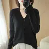 Suéter de punto para mujer personalizado de fábrica, fino, cuello redondo, color liso, jersey, top corto elegante, cárdigan de otoño con cuello en V para mujer