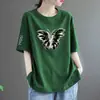 E-commerce Transfronteiriço Marca de Liberação Etiqueta Cortada Manga Curta Camiseta Feminina Solta Tamanho Grande Mãe Emagrecedora Gola Redonda Top Estampado