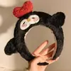 Fofa Headband de Pelúcia de Pinguim Preto em Formato de Coração Feminina Rosto de Desenho Animado Lavagem de Rosto Maquiagem Máscara de Cabelo Acessórios de Cabelo Headband Outono e Inverno