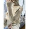 Suéter de cachemira de cuello alto para mujer, 100% cachemira pura, sin costuras, cuello alto, suéter de punto suelto con parte inferior.