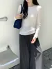 Suéter de lã de malha fina com padrão de rosa em ondulação d'água para mulheres, novo modelo 2026, blusa de base pullover de manga comprida para mulheres