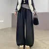 Pantalones de Cachemira Suaves y Pegajosos de Pierna Ancha Acortados Otoño e Invierno Caídos Sueltos Largos con Cordón Elástico Adelgazantes Ocultan Imperfecciones Pantalones Casuales para el Trabajo