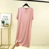 Vestido de Modal de Verano con Cuello en V para Mujer, Delgado, Tallas Grandes, Holgado, Manga Corta, Vestido de Corte A, Se Puede Usar Afuera, Vestido Largo para Dormir en Casa