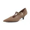 Elegantes y Profesionales Zapatos Mary Jane de Cuero con Hebilla para el Trabajo, Tacón Medio Fino y Punta Fina, Piel Genuina, Correa Única, Zapatos de Mujer, Otoño 2026