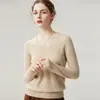 100% Cashmere usando fio Consinee Outono/Inverno Novo Estilo Suéter de Malha Básico Solto com Gola V Feminino