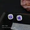 "Fogo Roxo Nove Vezes" brincos de cubo de açúcar roxo com microcravação de zircônia cúbica cintilante, modernos, elegantes e luxuosos, brincos de alta qualidade para mulheres